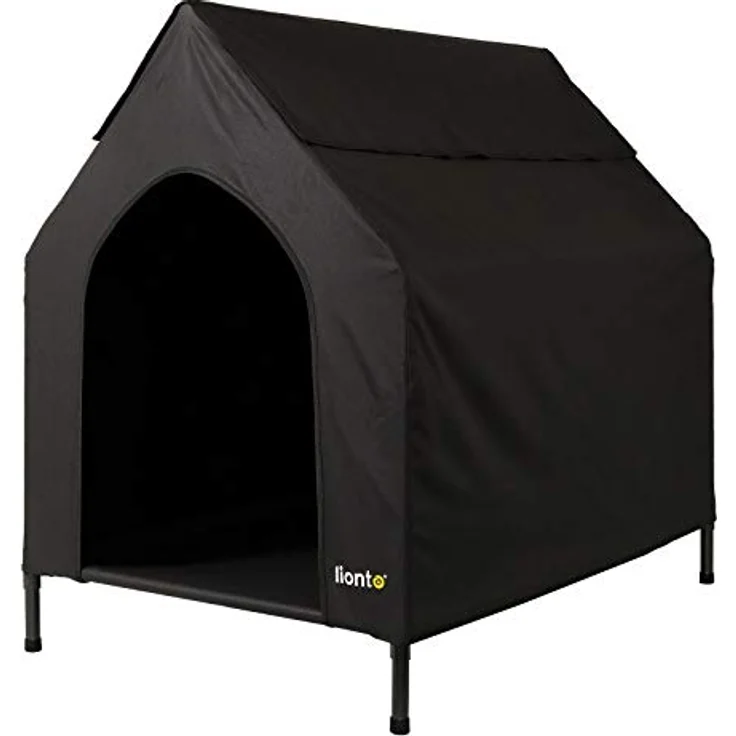 lionto Überdachte Hundeliege erhöhte Hundehütte Hundebett mit Dach, (S) 90x65x85 cm schwarz – Bild 1