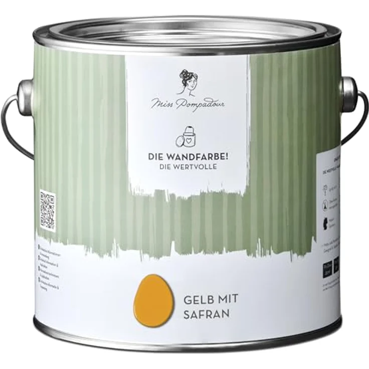 MissPompadour Wandfarbe Gelb mit Safran, matte Innenfarbe mit hoher Deckkraft, 2,5 L, geruchsneutral und spritzfrei, wasserbasiert – Bild 1