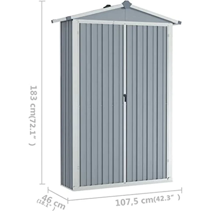 vidaXL Gerätehaus Ohne Boden Geräteschuppen Gartenhaus Geräteschrank Gartenschrank Schuppen Garten Grau 116x45x175cm Verzinkter Stahl – Bild 4