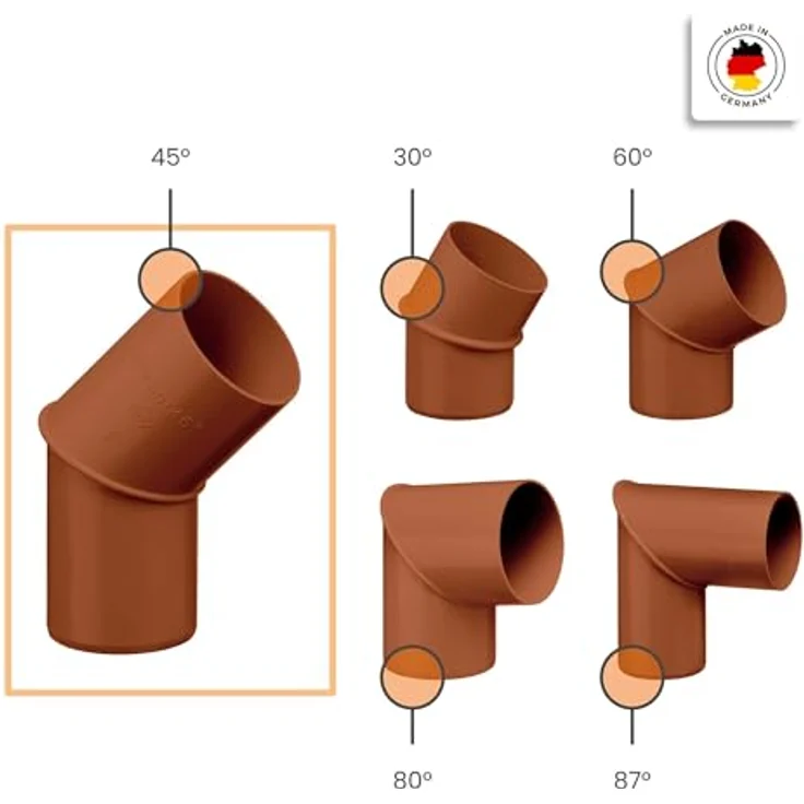 INEFA Fallrohrbogen 45 Grad, PVC DN 50, braun, für Dachentwässerung, witterungs- und UV-beständig, Made in Germany – Bild 3