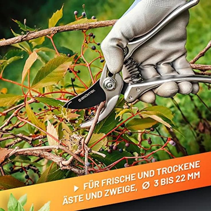 GRÜNTEK Gartenschere SILBERSCHNITT, geschmiedete Bypass Schere mit 65 mm Klinge, 2 Federn, Ergo-Griffe, Schnittstärke bis 22 mm – Bild 2