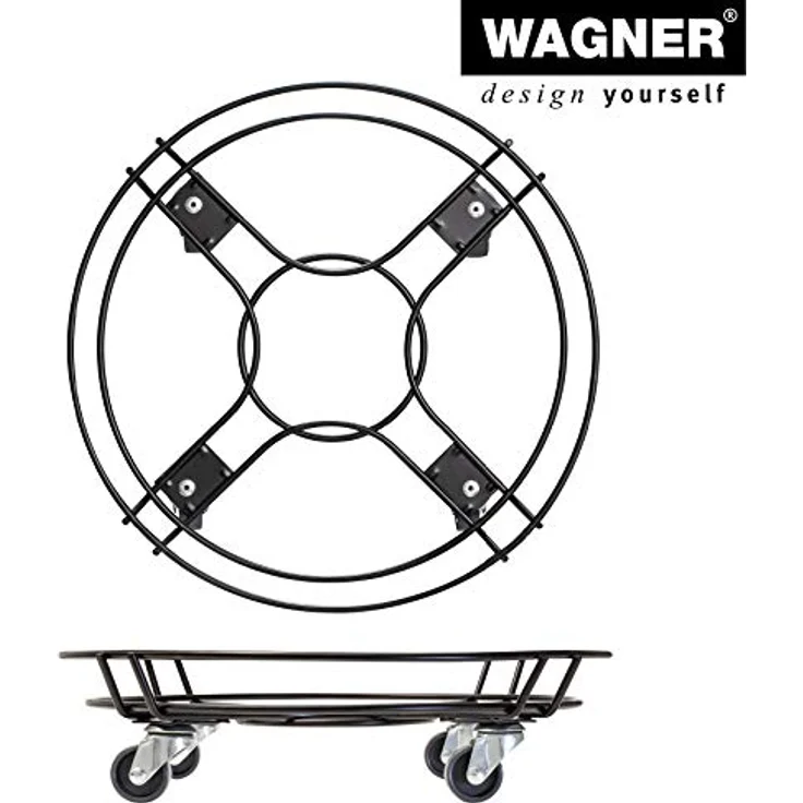 WAGNER Pflanzenroller Black Ø 38 x 9,5 cm I Black Edition Blumenroller für Außenbereich + Innenbereich, schwarz I Kübelroller aus Stahl mit Randbegrenzung I Tragkraft 100kg - 20093401 – Bild 6