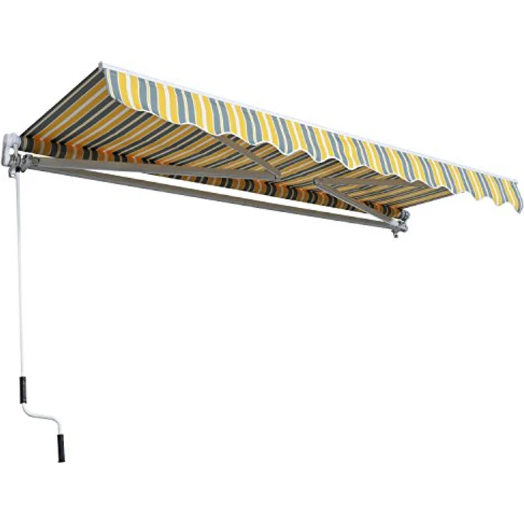 Outsunny Markise Gelenkarmmarkise Sonnenschutz mit Handkurbel 3,5 x 2,5m Gelb Grau Alu Polyester – Bild 3