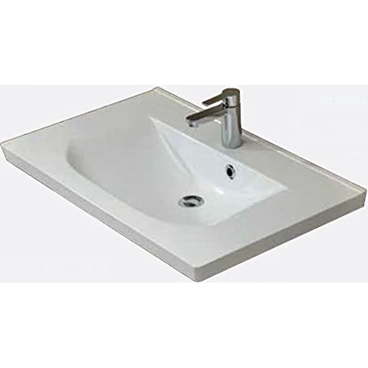 Pelipal Trentino, Mineralmarmor-Waschbecken 80 cm, Weiß, geradliniges Design – Bild 1
