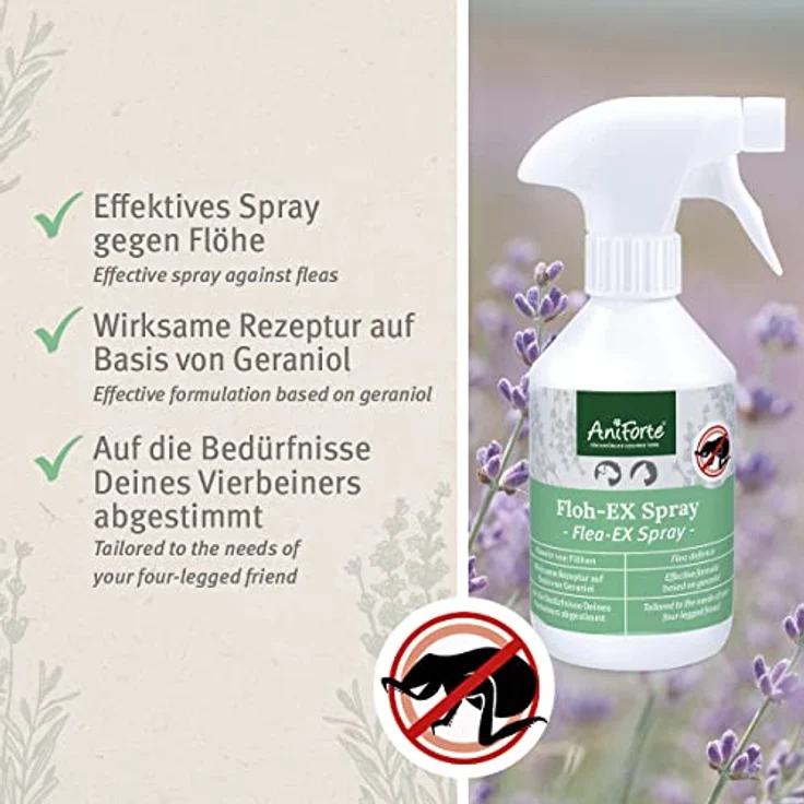 AniForte Flohspray für Hunde & Katzen 250 ml - Floh-Ex Spray zur Abwehr gegen Flöhe, Flohmittel bei Parasiten & Flohbefall, Antiflohmittel mit Geraniol & natürlichen Ölen – Bild 2
