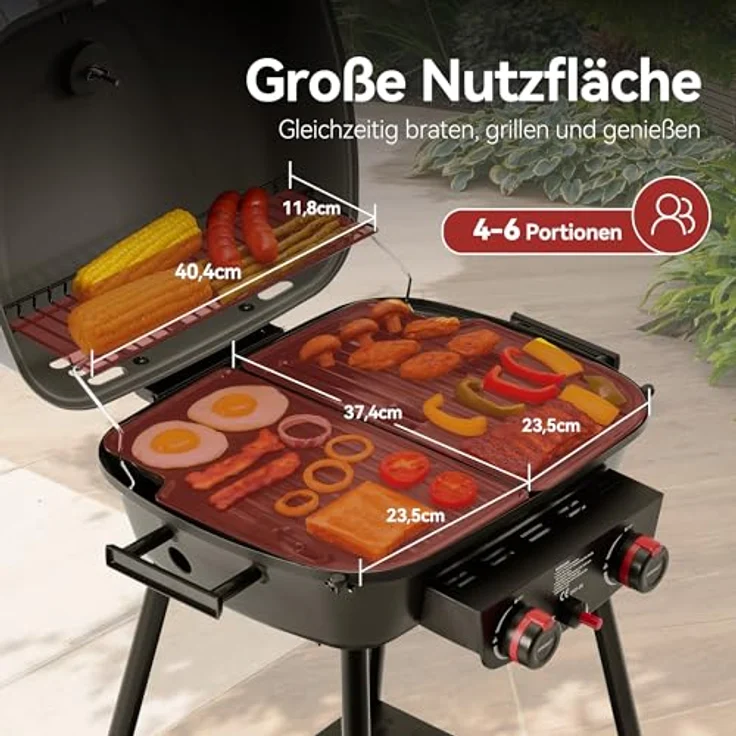 Royal Gourmet 2-Brenner Gasgrill, 5 kW Balkon-Picknick-Grill mit leicht demontierbarem Grillständer und praktischer Ablagefläche – Bild 5