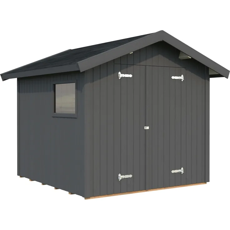 Palmako Gerätehaus Nils 5,4 m², 16 mm, dunkelgrau lackiert, aus nordischem Fichtenholz mit Doppeltür und Fenster