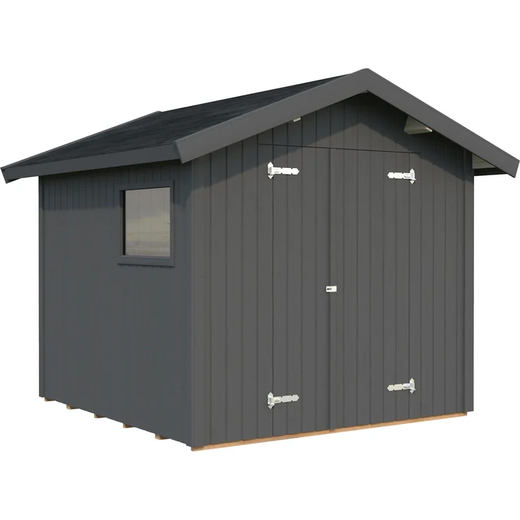 Palmako Gerätehaus Nils 5,4 m², 16 mm, dunkelgrau lackiert, aus nordischem Fichtenholz mit Doppeltür und Fenster