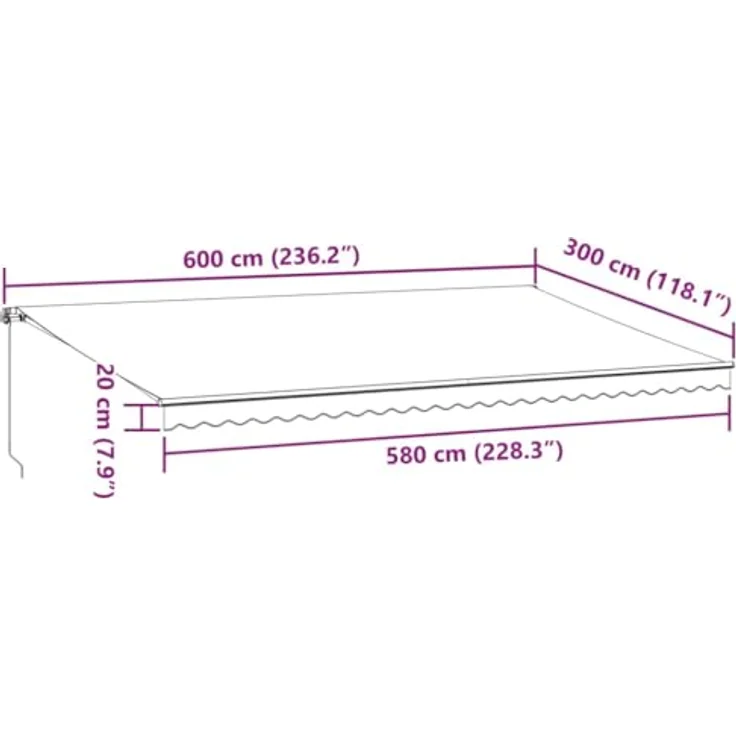 vidaXL Markise Manuell mit LEDs Braun 600x300 cm, UV-beständig, LED-Beleuchtung, einstellbar – Bild 3