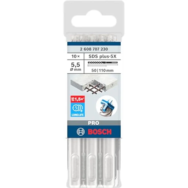 Bosch PRO SDS plus-5X Hammerbohrer, für Stahlbeton und Beton, Ø 5,50 mm, 10er Pack, lange Lebensdauer – Bild 2
