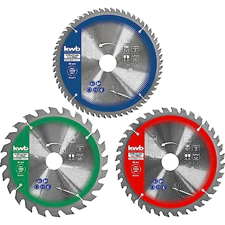 kwb Kreis-Sägeblatt-Set 190 x 30-20 - 16 mm für Handkreis-Sägen, f. Platten-Werkstoffe u. Baustoffe aus Holz inkl. Reduzier-Ringe auf 16 u. 20 mm – Bild 2