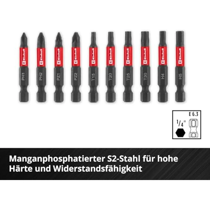 Einhell Impact-Bit-Set, 10-tlg. mit 50-mm-Bits aus S2-Stahl und Karabinerhaken für mobile Anwendungen – Bild 4