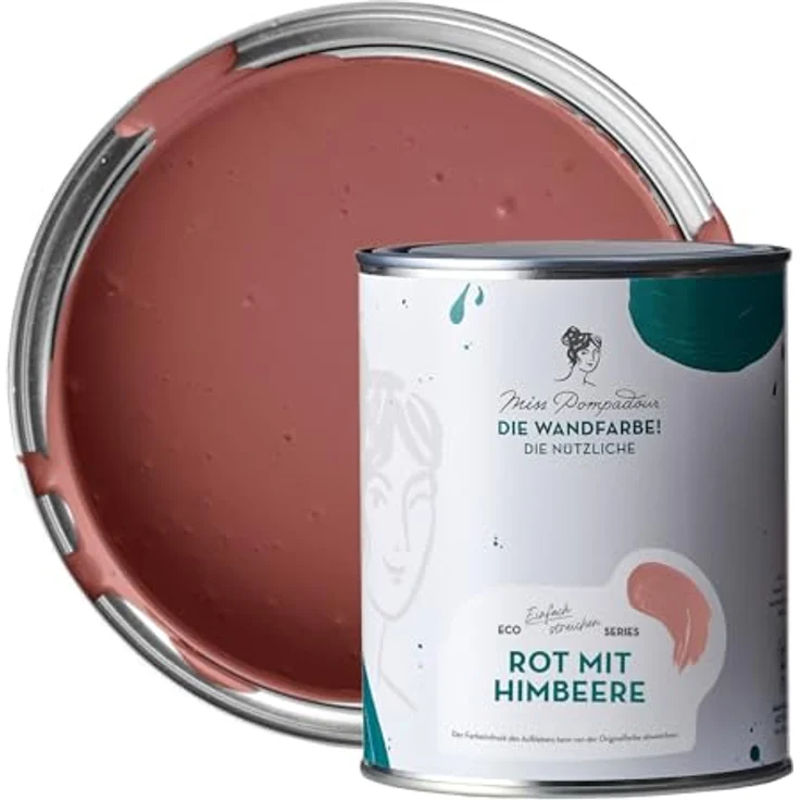 MissPompadour Wandfarbe Rot mit Himbeere, abwaschbare und scheuerbeständige Farbe, 1 L, hohe Deckkraft, wasserbasiert – Bild 1
