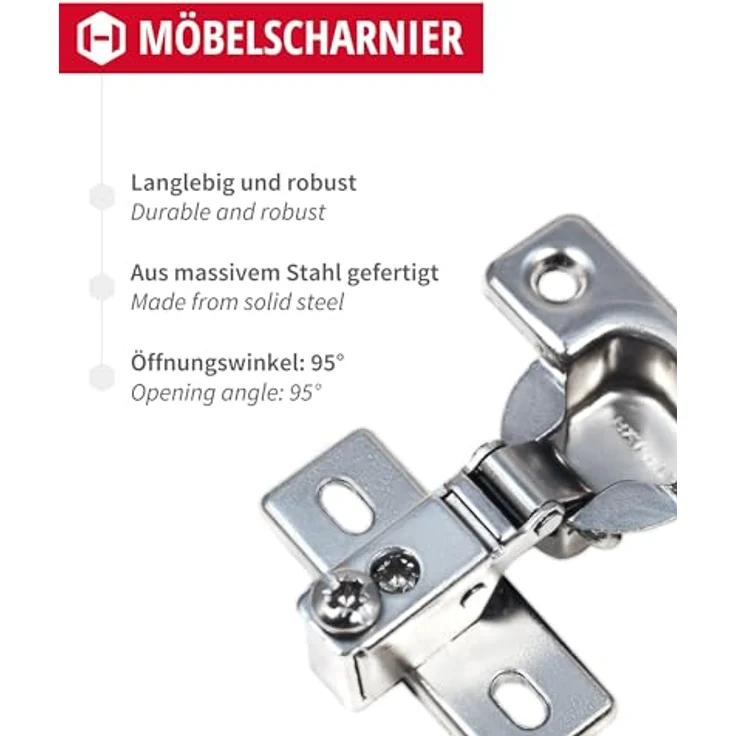 HÄFELE Kurzarmscharnier für dünne Drehtüren, Türscharnier ohne Schließautomatik, 95° Öffnungswinkel, vernickelt, Ø 26 mm – Bild 3