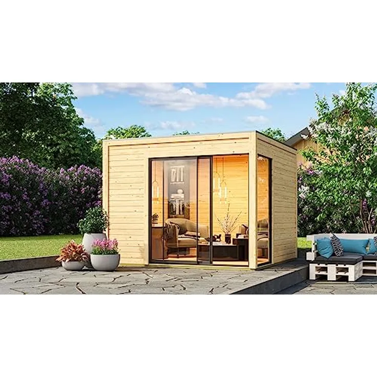 Chillroi® Karibu Gartenhaus Geräteschuppen Gartenschuppen Holzhütte Verschiedene Ausführungen (Frisco naturbelassen 38mm)