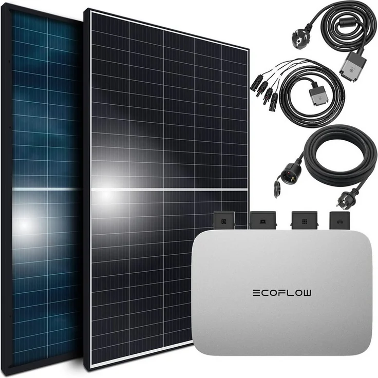 SUNNIVA Solaranlage Balkonkraftwerk BIFAZIAL 920W, Monokristallin, WIFI & Bluetooth integriert, drosselbar & upgradebar auf 600W oder 800W, 2x 460W Solarmodule, Schwarz