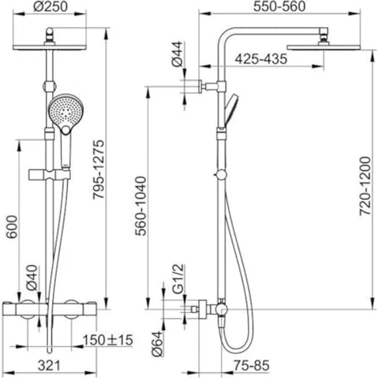 Keuco Duschsystem PLAN BLUE AP, Thermostat-Brausemischer mit schwarzer Kopfbrause, höhenverstellbar, Sicherheitsverriegelung 38°C, 250 mm rund – Bild 2