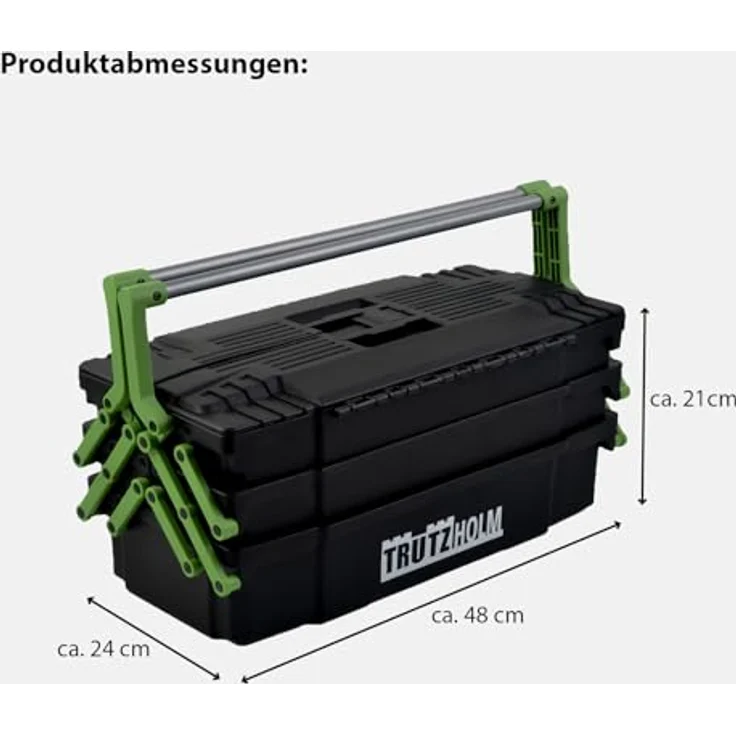 TRUTZHOLM Mehrzweck Werkzeugkiste, vielseitige Aufbewahrung mit 4-teiligen Tablett und Trennwänden, robust, ca. 48x24x21 cm, leer – Bild 3
