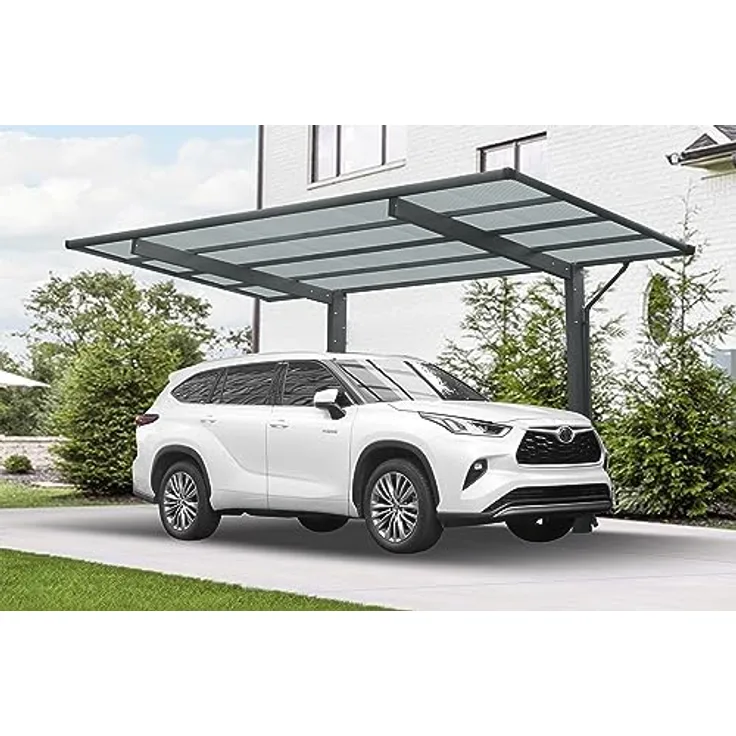 XIMAX Wing Carport Anthrazit, freistehendes Aluminium-Carport mit wellenförmigem Dach, 531 x 275 x 283 cm, Komplettbausatz