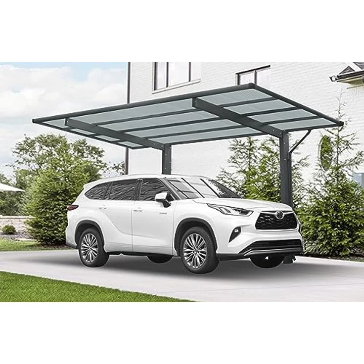 XIMAX Wing Carport Anthrazit, freistehendes Aluminium-Carport mit wellenförmigem Dach, 531 x 275 x 283 cm, Komplettbausatz – Bild 1