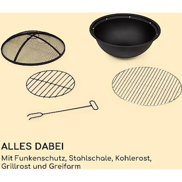 Blumfeldt Feuerschale, Tragbare Feuerstelle Outdoor mit Grillrost & Holzlagerfach, Sichere Stahlschale, 52 x 46 x 52 cm – Bild 2