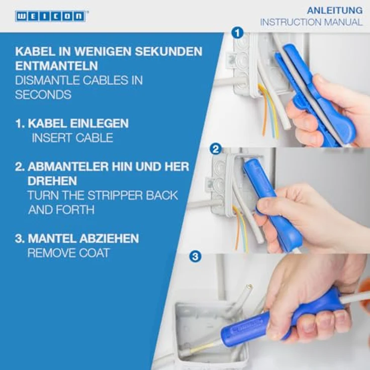 WEICON 52003013 Rundkabelstripper No.13 Classic ? Abisolierzange Rundkabel 8 ? 13 mm Ø, Blau-Rot, 120mm – Bild 5
