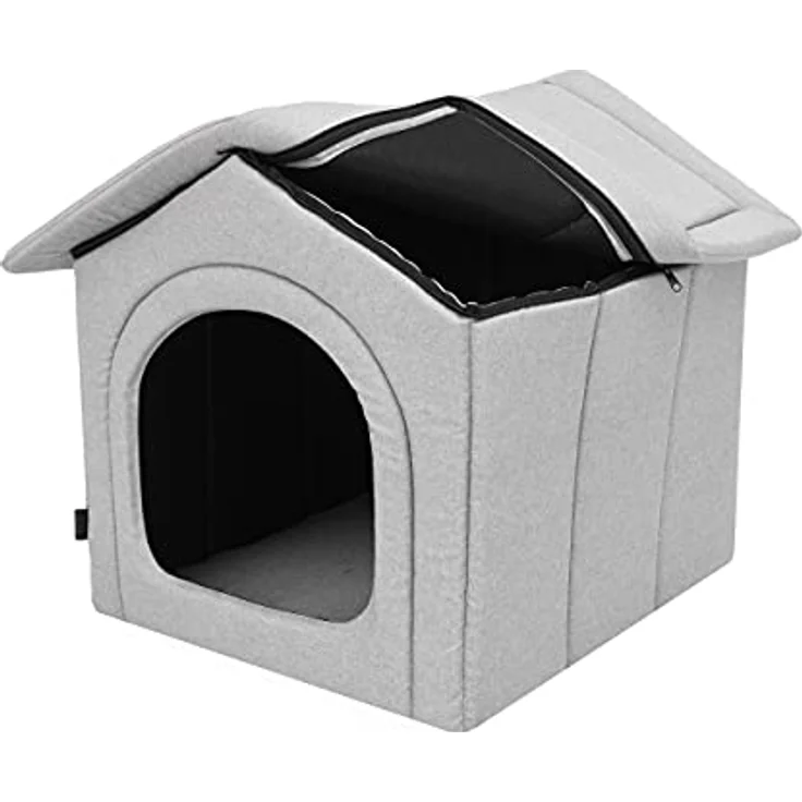 Hundehaus Hundehütte für kleine Hunde - Katzenhaus, Katzenhöhle - mit herausnehmbarem Dach - Tierhaus für Katzen und Hunde für Drinnen / Indoor - Graphit - 38 x 32 x 38 cm [R1 / S] – Bild 4