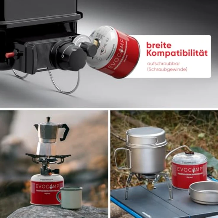 EVOCAMP 3x Propan Butan Gaskartuschen 300g mit Schraubventil Eurogewinde 7/16", Sicherheits-Verschlussautomatik, kompatibel mit Weber Q100/1200-Serien – Bild 5