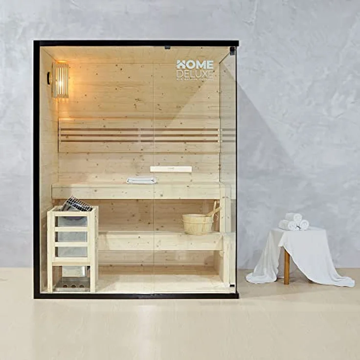 Home Deluxe - Traditionelle Sauna - Shadow L - 150 x 120 x 190 cm - für 3 Personen - hochwertiges Fichtenholz, inkl. Saunaofen, Saunazubehör I Dampfsauna Aufgusssauna Finnische Sauna Bio Sauna - Preisvergleich – Bild 2