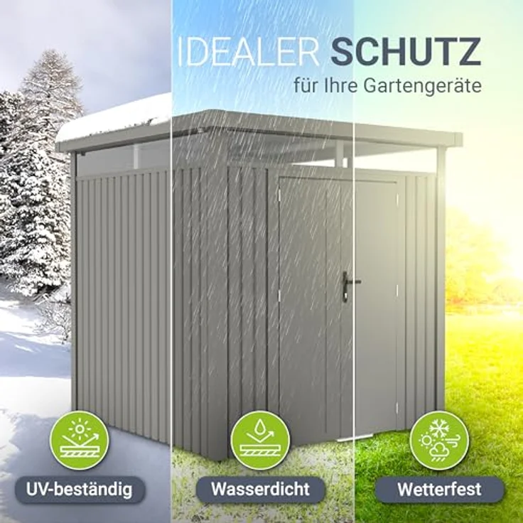 Juskys Gerätehaus Luzern 5,3 m² - Metall Geräteschuppen mit Türen & Fenstern - wetterfest & abschließbar - Fahrradgarage, Gartenhaus - Taupe – Bild 4