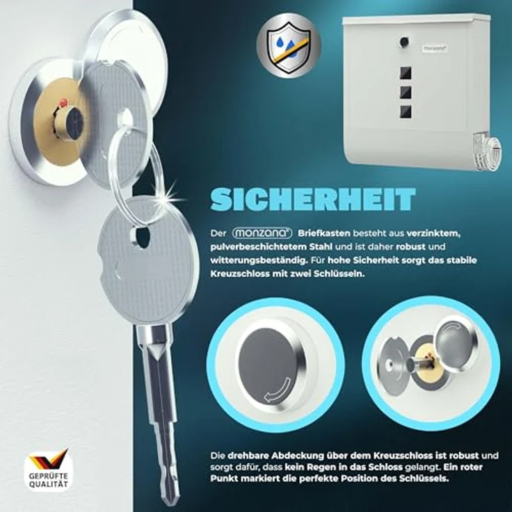 Monzana Design Briefkasten Stahl mit Zeitungsfach Sichtfenster 2 Schlüssel Namensschild Wandbriefkasten weiß – Bild 2