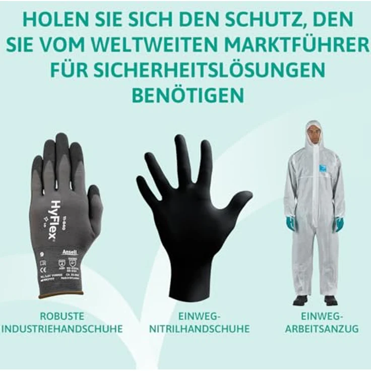 Ansell Solvex 37-185 Nitril Handschuhe, Chemikalien- und Flüssigkeitsschutz, Grün, Größe 11 (1 Paar pro Beutel) – Bild 9