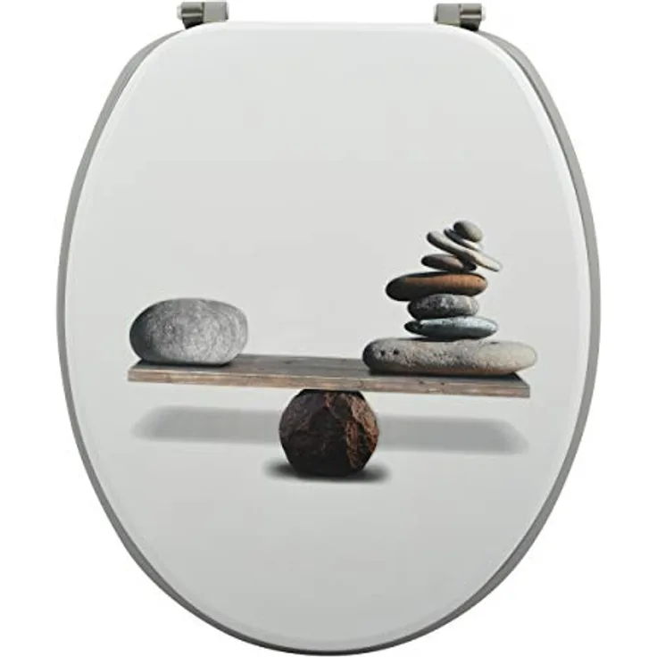 MSV WC-Sitz Spirit, MDF Mehrfarbig, 42,5 cm x 36,5 cm x 5 cm mit Edelstahl-Scharnieren