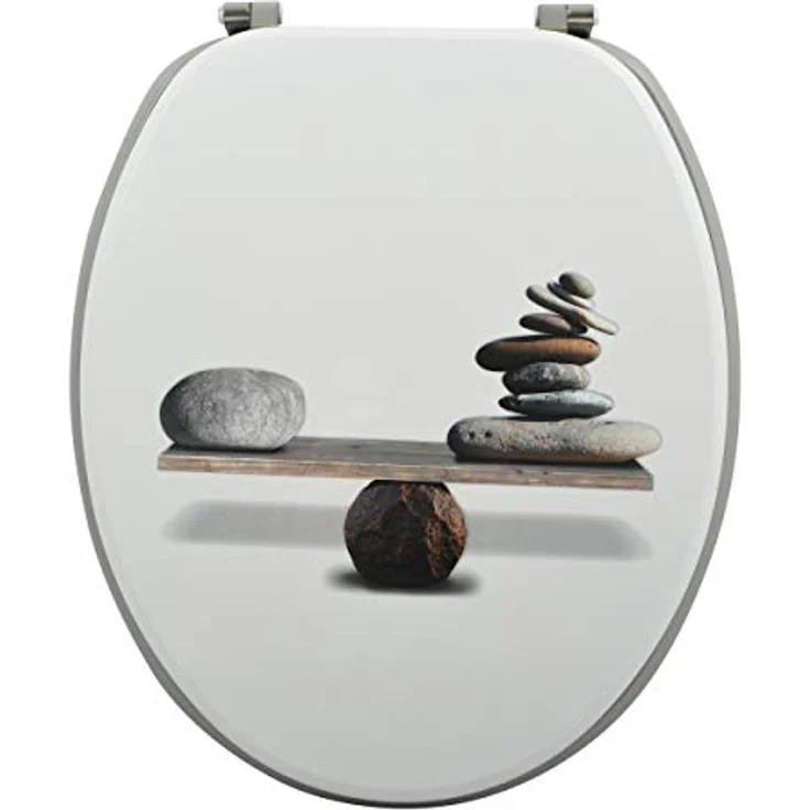 MSV WC-Sitz Spirit, MDF Mehrfarbig, 42,5 cm x 36,5 cm x 5 cm mit Edelstahl-Scharnieren – Bild 1