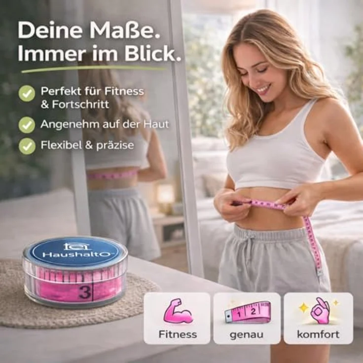 HaushaltO 2 in 1 Maßband 150 cm, Schneidermaßband mit cm und Inch Skalierung, flexiblem Material, inkl. Aufbewahrungsbox (Pink) – Bild 2