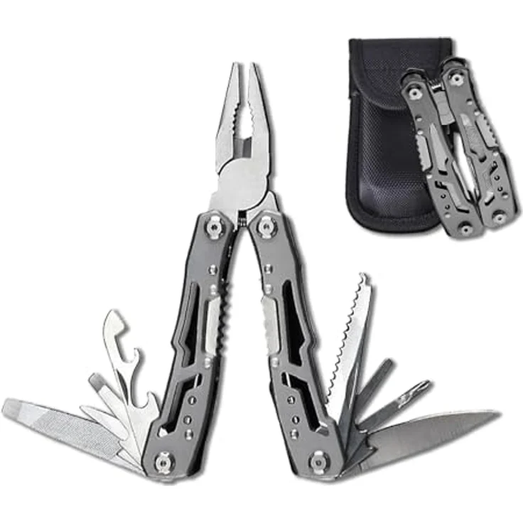 LEVADA PLUS Multitool 14-in-1, kompaktes Edelstahl-Multifunktionswerkzeug mit Zange, Messer, Schraubendreher, Flaschenöffner und Nylonetui für Camping und Outdoor-Aktivitäten – Bild 1