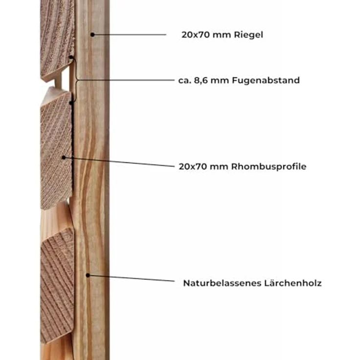 MEGA HOLZ Sichtschutzzaun Rhombus DIY, Lärche Natur, 180x180 cm, variabel in Höhe und Breite, stabile Lamellenstruktur – Bild 5
