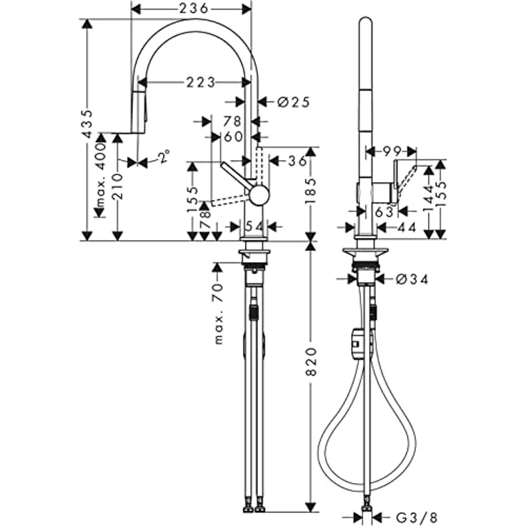 hansgrohe Talis M54 Einhebel-Küchenmischer 210, Ausziehbrause mit Schwenkbereich, Chrom, 8 l/min Durchflussmenge – Bild 6