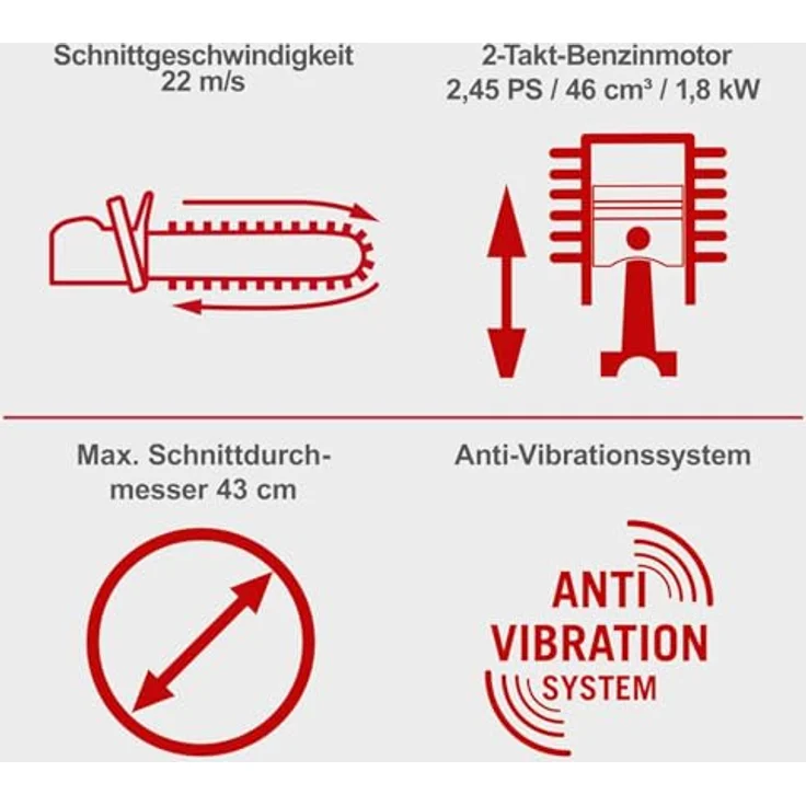 Scheppach Benzin-Kettensäge PCS46, 1.800 W, 46 cm³, 45 cm Schwertlänge, max. Aststärke 43 cm, automatische Kettenschmierung – Bild 6