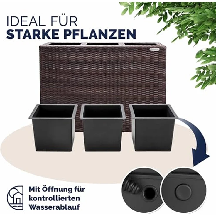 Casaria Spalier, Blumenkasten Rankgitter 3 Innentöpfe Polyrattangeflecht Rankhilfe, wetterfest, UV-Lichtbeständig, schwarz/creme – Bild 7