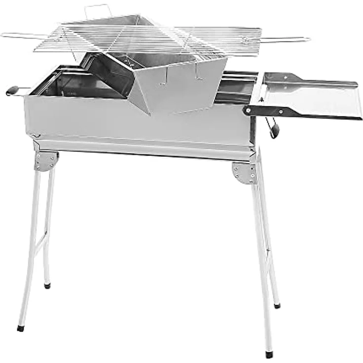 BEM Rambo Argos Holzkohlegrill, Edelstahl Klappgrill mit 28 x 59 cm Grillrost, Kohlebehälter und komfortablen Griffen, ideal für Garten und Camping – Bild 2