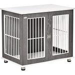 PawHut Hundehütte Hundehaus aus Holz Transportbox Kleintierkäfig für mittelgroße und kleine Hunde erhöhtes Design innen Stahl Grau+Weiß 85 x 55 x 75 cm