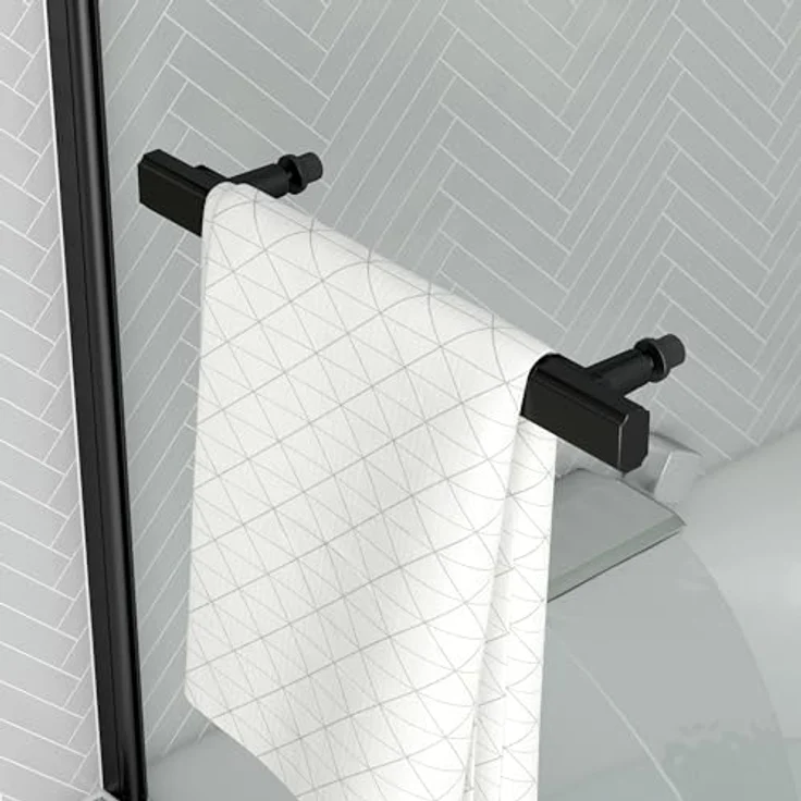Marwell Walk-in-Dusche Black Touch, Einscheibensicherheitsglas, für Badewanne, mit Handtuchhalter – Bild 4