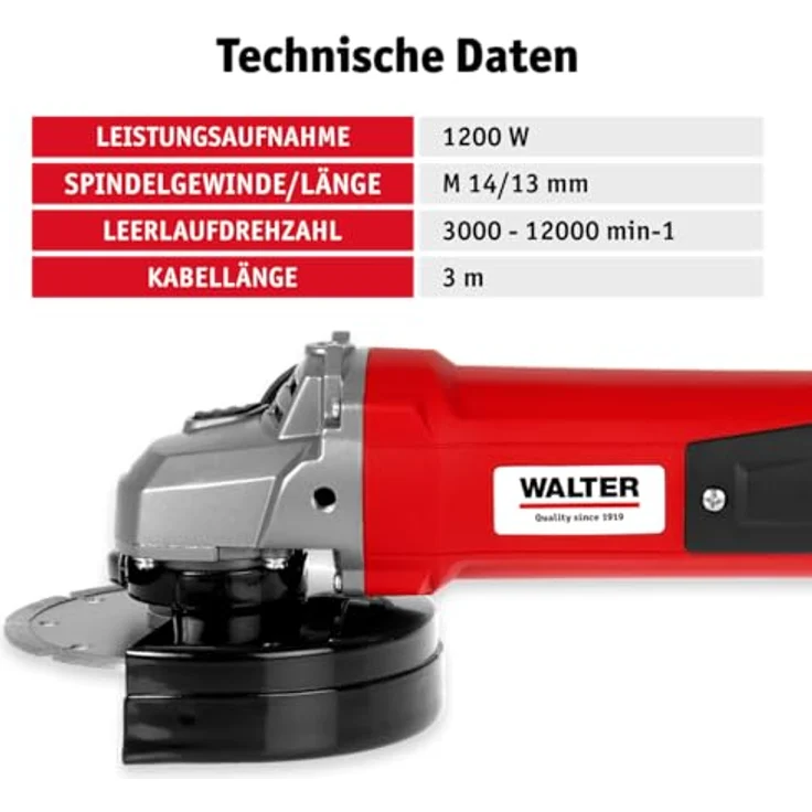 WALTER Winkelschleifer 125 mm 1200 W 3000-12000 min-¹ – Bild 5
