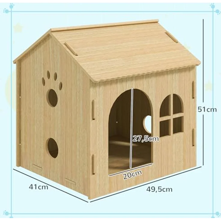 PawHut Hundehütte mit Fenster, Katzenhaus in Eiche, für kleine Hunde unter 4 kg, montierbar ohne Schrauben – Bild 5