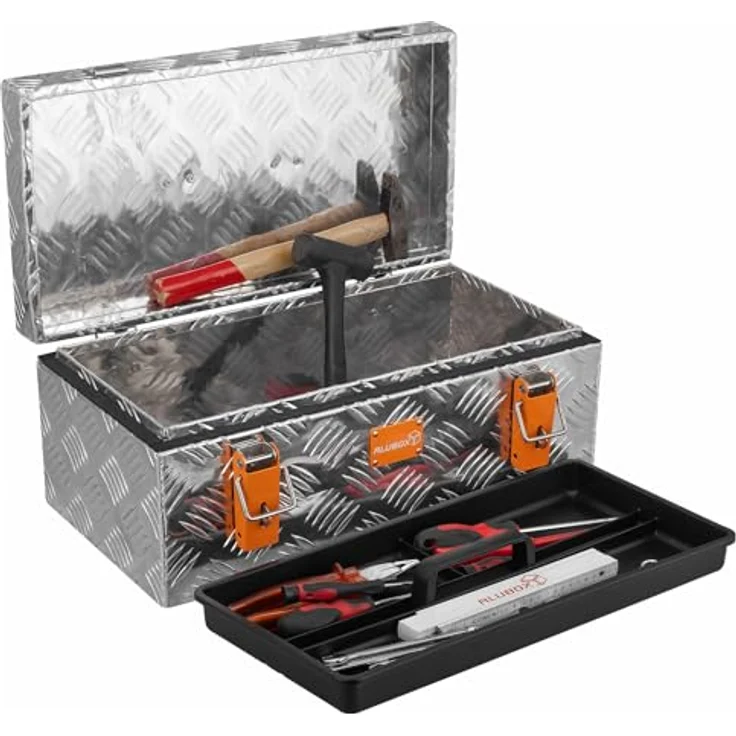 ALUBOX Werkzeugkoffer Aluminium Werkzeugkiste Riffelblech 1,5mm Stärke (27 Liter), inkl. herausnehmbarer Ablage – Bild 6