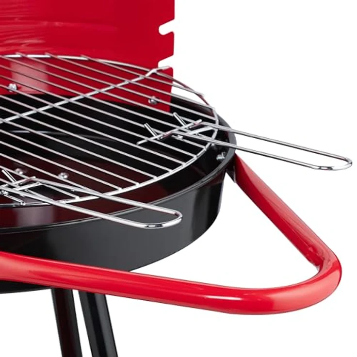 Relaxdays Holzkohlegrill 42 cm mit Rollen, Rundgrill in Schwarz und Rot für bis zu 4 Personen, 3-fach höhenverstellbarer Grillrost – Bild 5