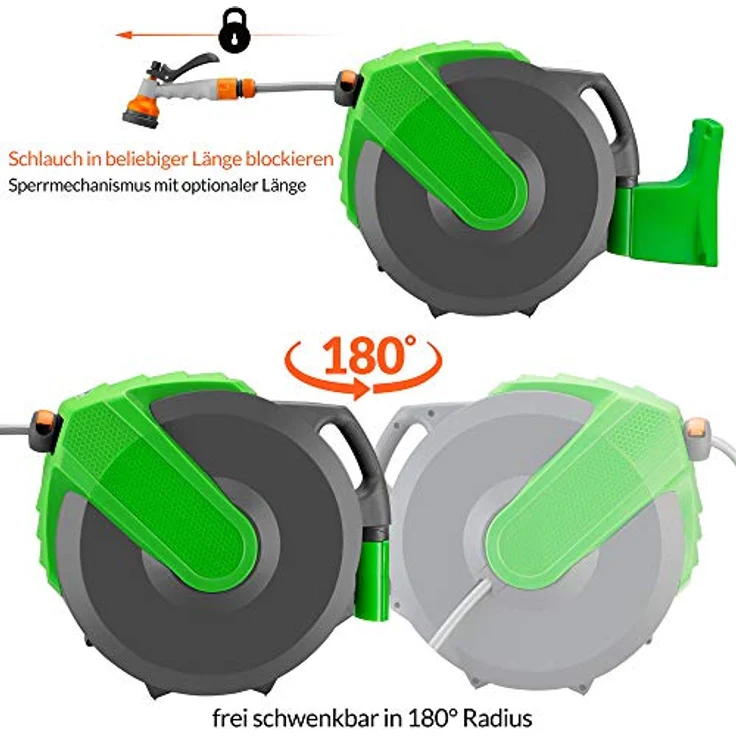 GARDEBRUK Schlauchaufroller Wasser 30 + 2m Schlauchtrommel 7-in-1 Handbrause Gartenschlauch – Bild 6