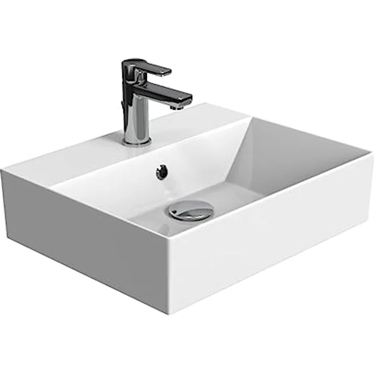 Aqua Bagno | Design Hängewaschbecken mit dünnem Rand, hochwertige Keramik, weiß, genormte Anschlüsse | 500 x 420 mm – Bild 1