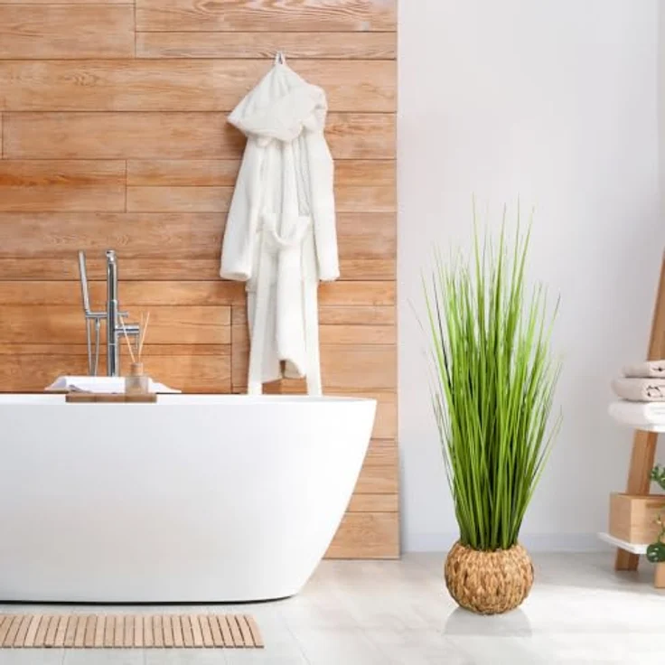 hjh OFFICE Kunstpflanze im Korb 112cm CORTADERIA Pampasgras, Künstliche Deko Pflanze Boho, Naturstroh-Korb – Bild 3